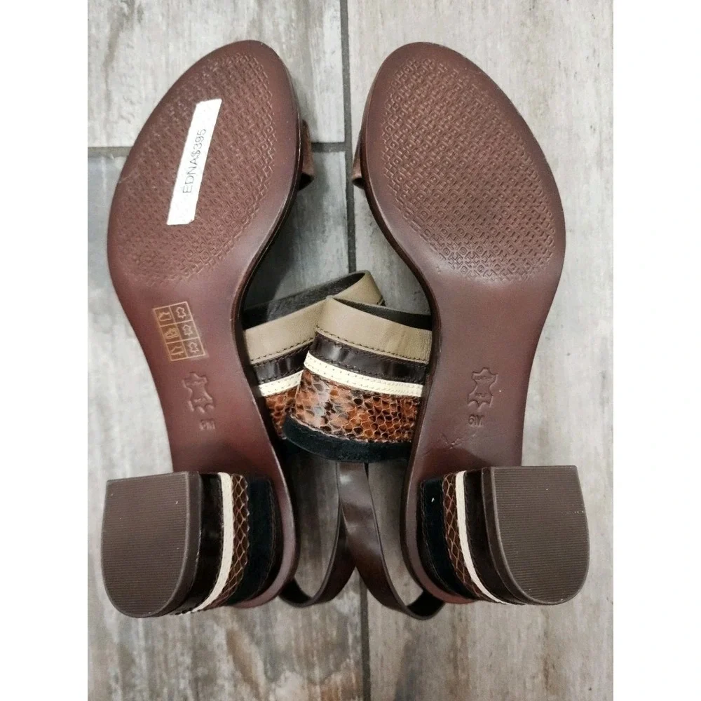 Tory Burch Brown Platform Sandals Snake Embossed Leather Slingback Block 
